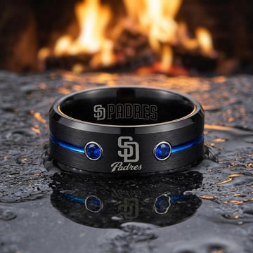 San Diego Padres Ring | Black & Blue CZ | Wedding Band