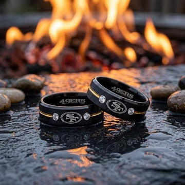 San Francisco 49ers Ring | Black & Gold CZ | Customizable