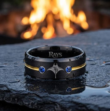 Tampa Bay Rays Ring | Black Gold & Blue CZ | Customizable