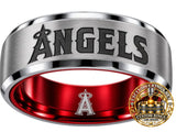 Los Angeles Angels Ring | Silver & Red Wedding Band | Solid Logo