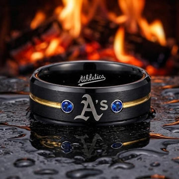 Oakland A's Ring | Black Gold & Blue CZ | Customizable