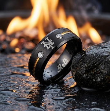 NY Mets Ring | Black & Gold CZ | Customizable