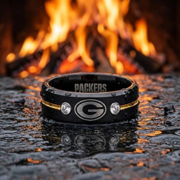 Green Bay Packers Ring | Black and Gold CZ | Customizable