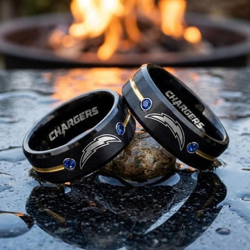 LA Chargers Ring | Black Gold & Blue CZ | Customizable