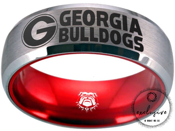 Georgia Bulldogs Ring | Silver & Red Wedding Band | Sizes 6 - 13 | #UGA