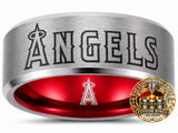 Los Angeles Angels Ring | Silver & Red Wedding Band | Ghost Logo