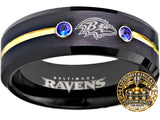 Baltimore Ravens Ring | Black Gold & Blue CZ Wedding Band