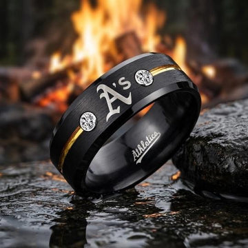 Oakland A's Ring | Black & Gold CZ | Customizable