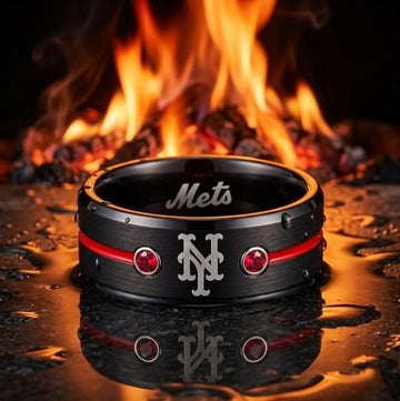 NY Mets Ring | Black & Red CZ | Customizable