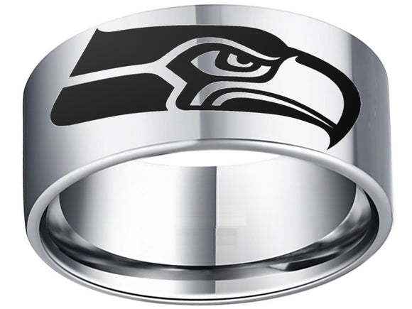 Seattle Seahawks Ring 11mm Silver Tungsten Wedding Ring Size 7 - 13 #Seahawks