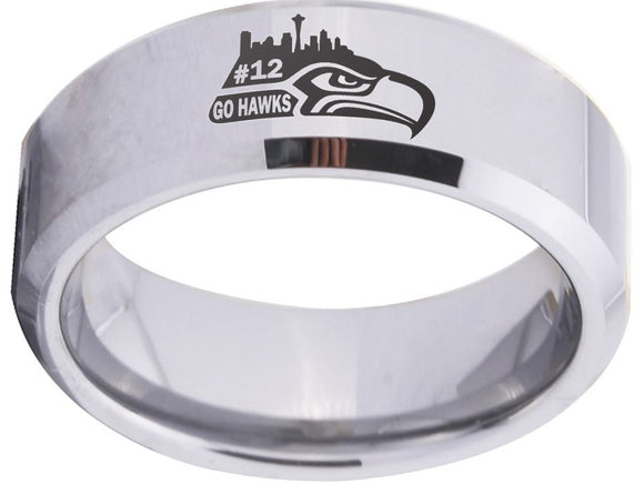 Seattle Seahawks Ring 8mm Silver Tungsten Ring Size 6 - 15 #Seahawks