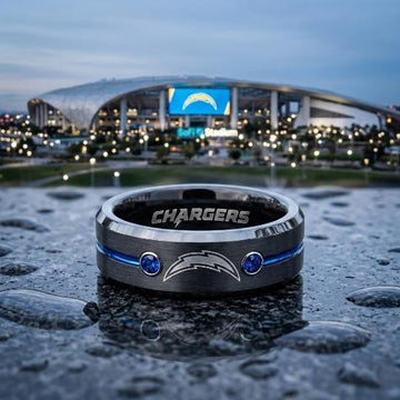 LA Chargers Ring | Black & Blue CZ | Customizable