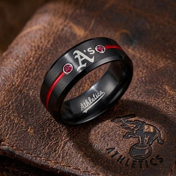 Oakland A's Ring | Black & Red CZ | Customizable