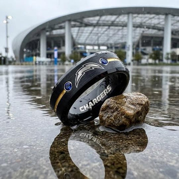 LA Chargers Ring | Black Gold & Blue CZ | Customizable