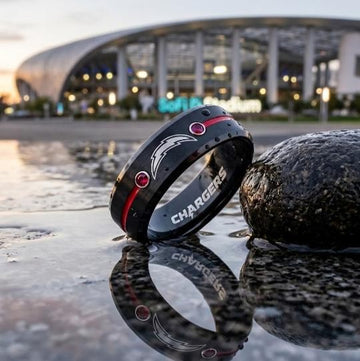 LA Chargers Ring | Black & Red CZ | Customizable