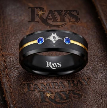 Tampa Bay Rays Ring | Black Gold & Blue CZ | Customizable