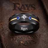 Tampa Bay Rays Ring | Black Gold & Blue CZ | Customizable