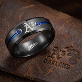 Oakland A's Ring | Black & Blue CZ | Customizable