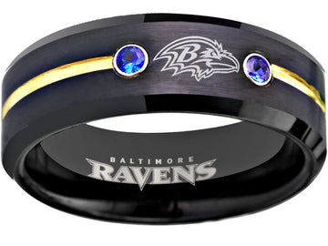 Baltimore Ravens Ring | Black Gold & Blue CZ Wedding Band