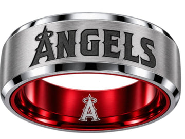 Los Angeles Angels Ring | Silver & Red Wedding Band | Solid Logo