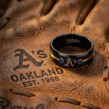 Oakland A's Ring | Black Gold & Blue CZ | Customizable