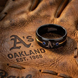 Oakland A's Ring | Black Gold & Blue CZ | Customizable