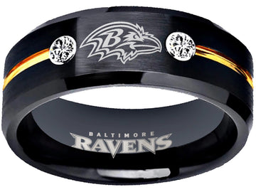 Baltimore Ravens Ring | Black & Gold CZ Wedding Band
