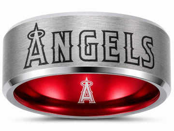 Los Angeles Angels Ring | Silver & Red Wedding Band | Ghost Logo