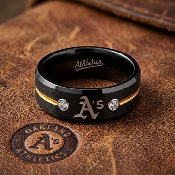 Oakland A's Ring | Black & Gold CZ | Customizable