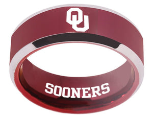 Oklahoma Sooners Ring | Red & Silver Wedding Ring | Sizes 4-17