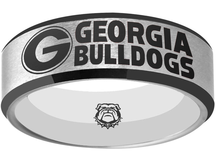 Georgia Bulldogs Ring | Silver & Black Wedding Band | Sizes 6 - 13