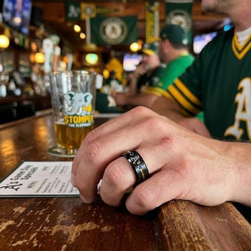 Oakland A's Ring | Black Gold & Blue CZ | Customizable
