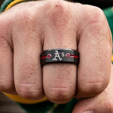 Oakland A's Ring | Black & Red CZ | Customizable