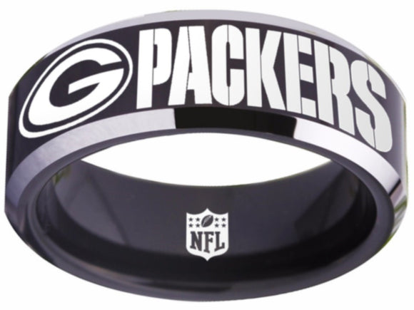 Green Bay Packers Logo Ring Black and Silver Custom Wedding Ring #packers #nfl