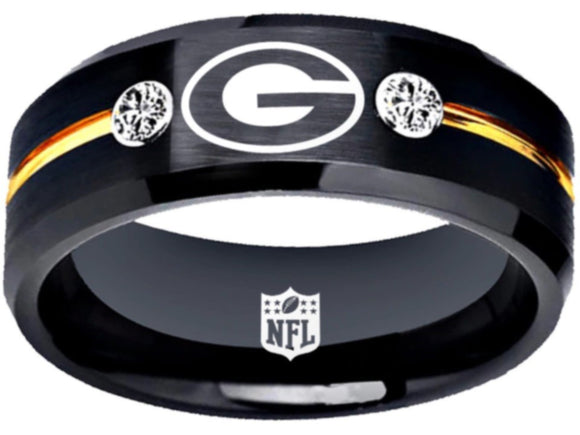 Green Bay Packers Logo Ring Black and Gold CZ Custom Wedding Ring #packers #nfl