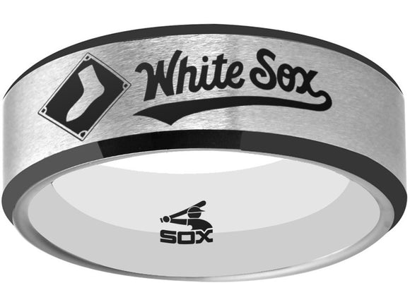 Chicago White Sox Ring matte Silver & Black logo Ring Sizes 6 - 13 #whitesox #mlb