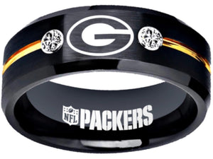 Green Bay Packers Logo Ring Black and Gold CZ Custom Wedding Ring #greenbay #packers #nfl