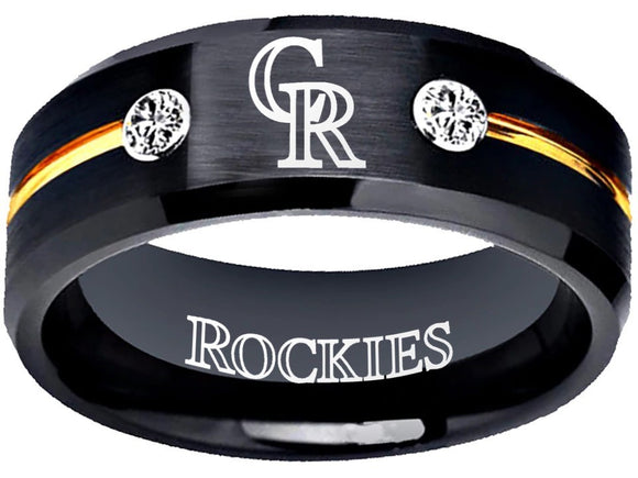Colorado Rockies Ring Black & Gold CZ Ring Wedding Ring #coloradorockies #mlb
