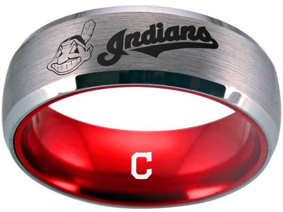 Cleveland Baseball Team Ring matte Silver & Red logo Ring #chiefwahoo #mlb
