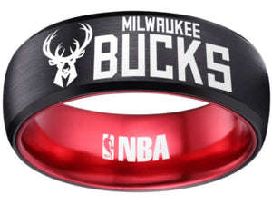 Milwaukee Bucks Logo Ring NBA Ring 8mm Black Red Wedding Ring #nba #bucks