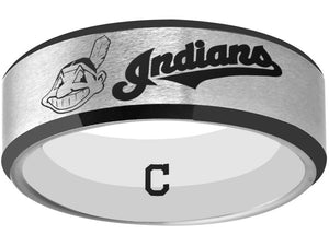 Cleveland Baseball Team Ring matte Silver & Black logo Ring #chiefwahoo #mlb