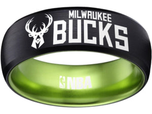 Milwaukee Bucks Logo Ring NBA Ring 8mm Black Green Wedding Ring #nba #bucks