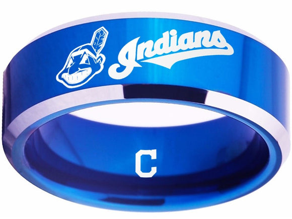 Cleveland Baseball Team Ring Blue & Silver logo Ring Wedding Ring #chiefwahoo #mlb