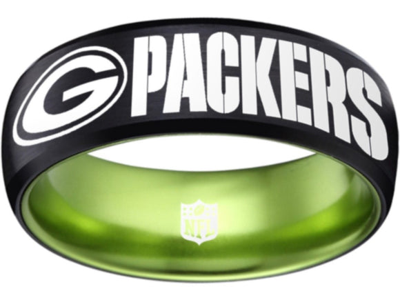 Green Bay Packers Logo Ring Black and Green Custom Wedding Ring #packers #nfl
