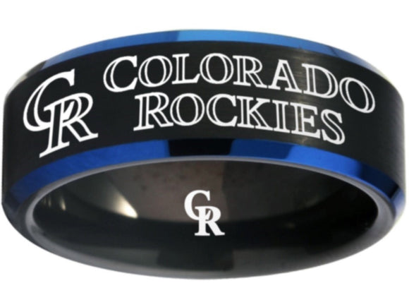 Colorado Rockies Ring Black & Blue logo Ring Wedding Ring #coloradorockies #mlb