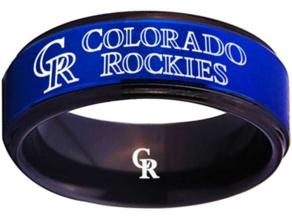 Colorado Rockies Ring Blue & Black logo Ring Wedding Ring #coloradorockies #mlb
