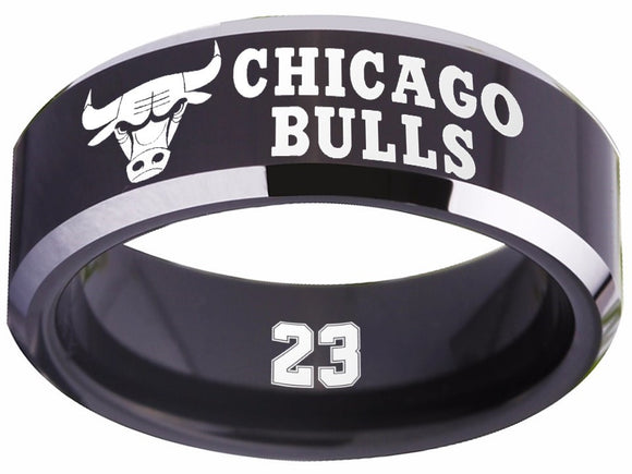 Chicago Bulls Logo Ring Air Jordan NBA 23 Ring 8mm Black and Silver Ring #nba #bulls