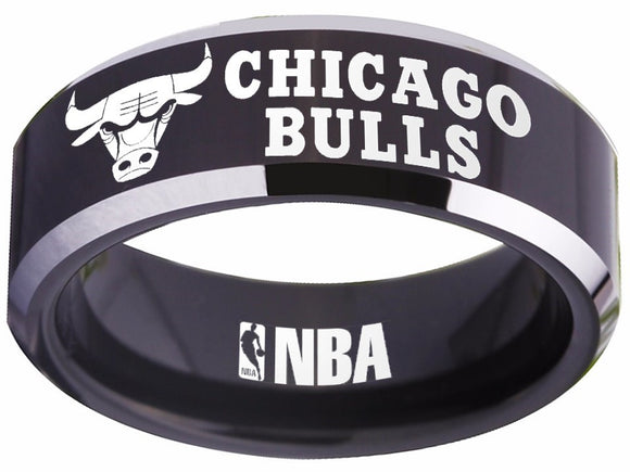 Chicago Bulls Logo Ring Chitown NBA Ring 8mm Black and Silver Ring #nba #bulls