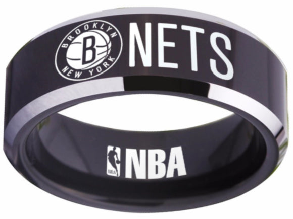 Brooklyn Nets Logo Ring BK Nets NBA Ring 8mm Black and Silver Ring #nba #nets