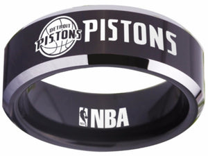 Detroit Pistons Logo Ring NBA Ring 8mm Black Silver Wedding Ring #nba #pistons